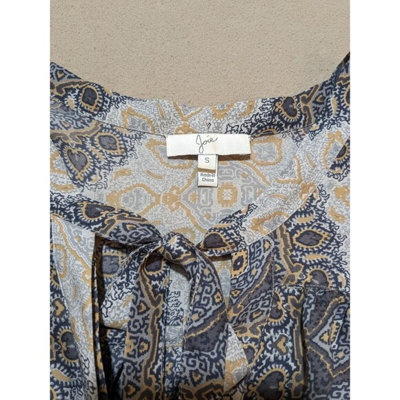 Joie Hartford Tie Neck 3/4 Sleeve Top Blouse in Multi-Color Medallion Silk Sz M - Picture 6 of 11
